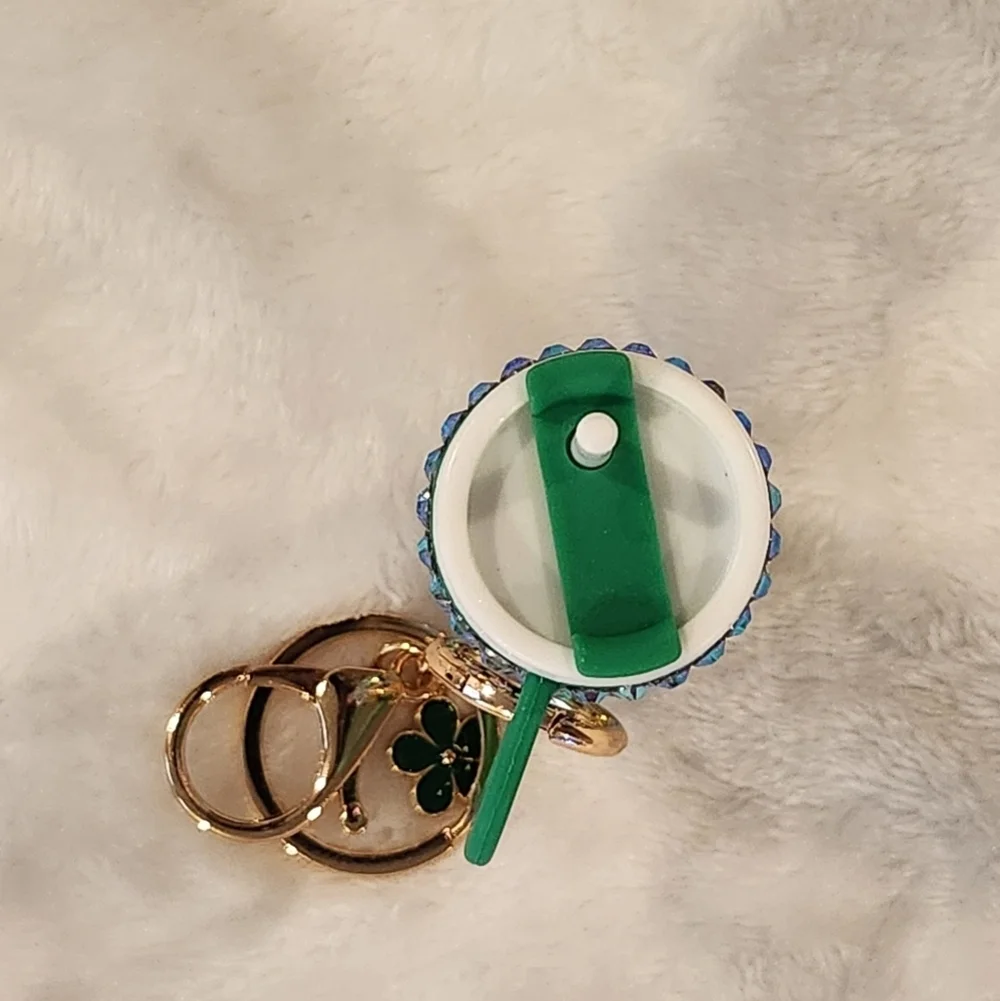 Green Rhinestone Tumbler Keychain Bag Charm